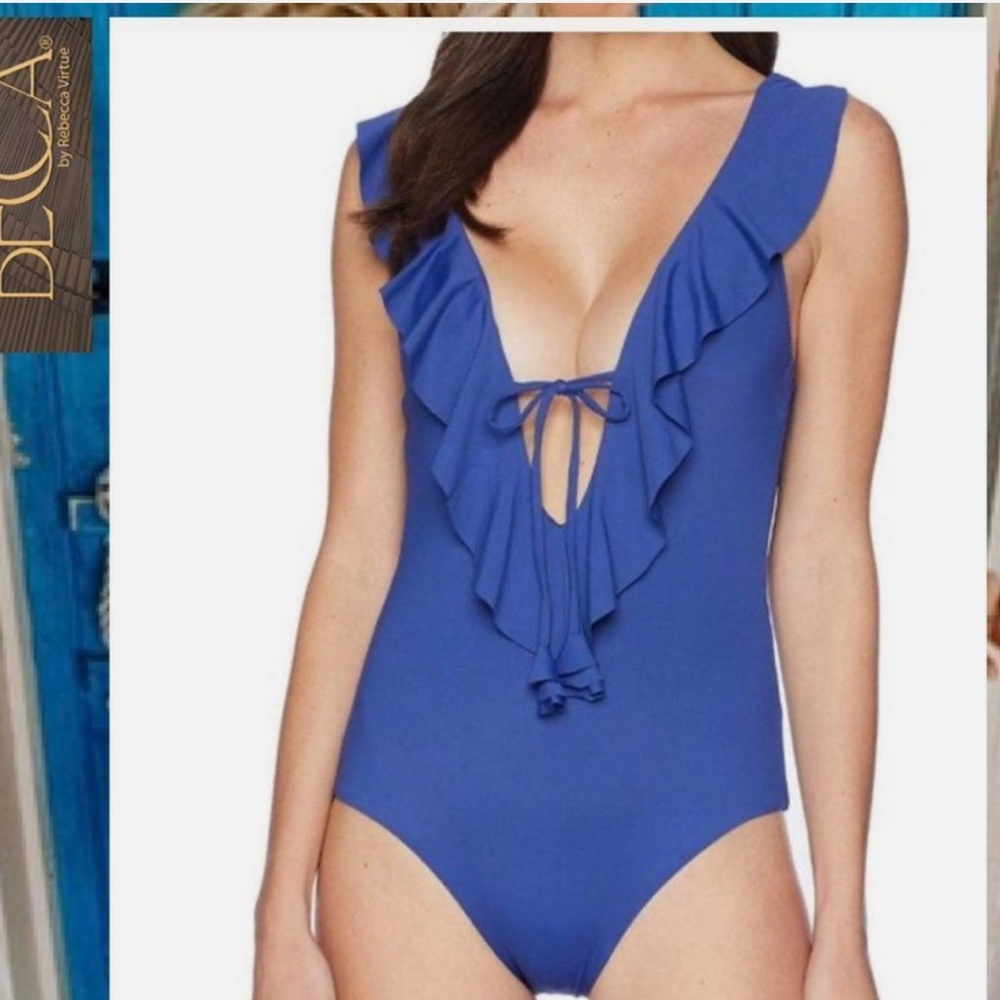 Becca Blue Socialite Ruffle One Piece Swimsuit Size Large
